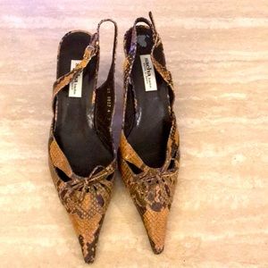 Snakeskin print kitten heels